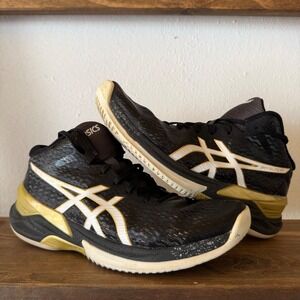 Size 6.5 - Asics Sky Elite FF MT Black‎ Gold Volleyball Shoes Sneakers